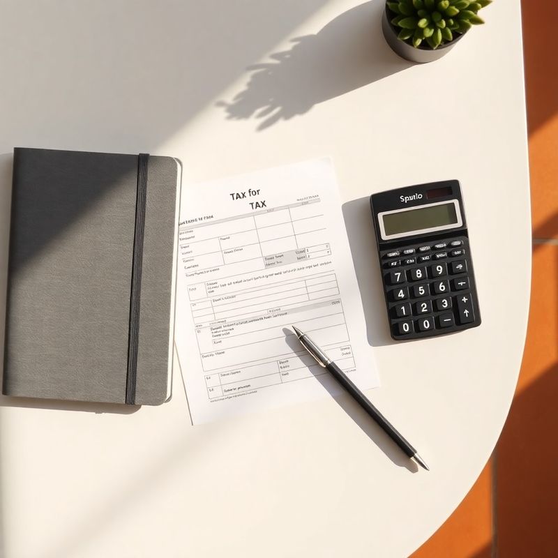 Escritorio de planificación fiscal con documentos y calculadora